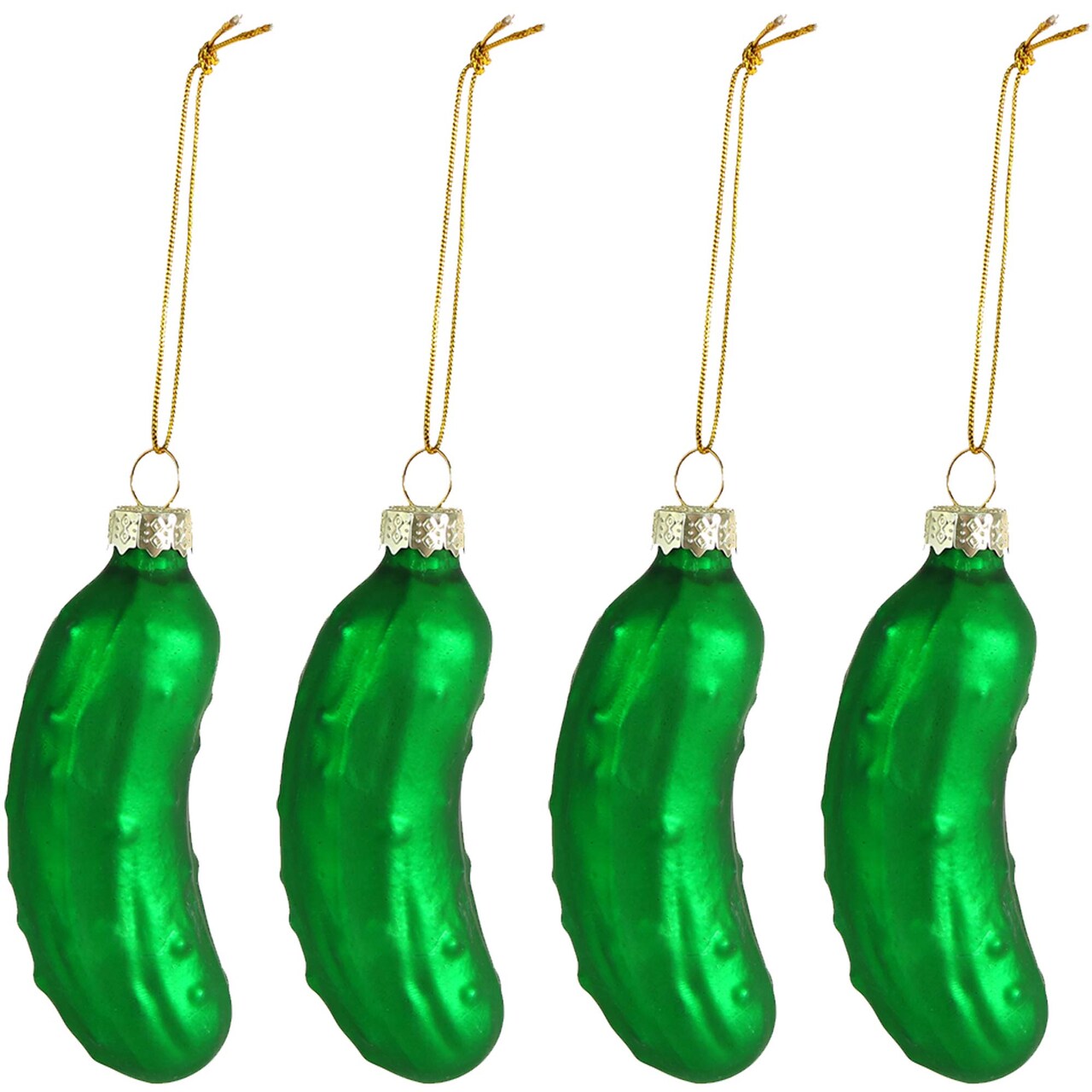 Ornativity Christmas Pickle Tree Ornament - Traditional Glass Blown Green Hanging Pickle Ornaments Pack of 4
